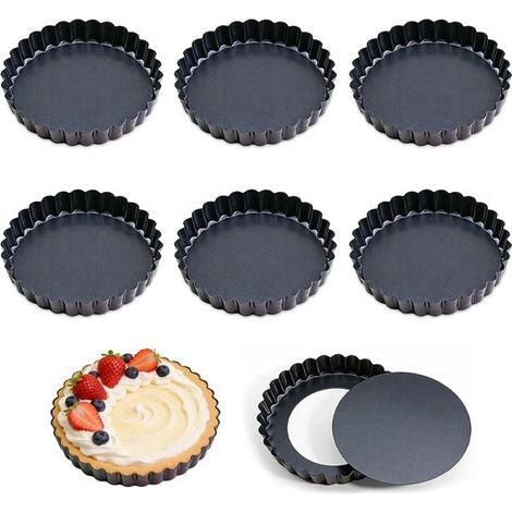 Moldes para tartaletas de acero al carbono，9,8 x 9,8 x 1,8 cm，6 unidades，Revestimiento antiadherente y base extraíble，Revestimiento antiadherente (1/5)