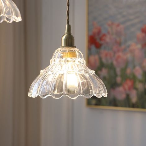 Lustre japonais en cristal simple, lustre de restaurant de luxe à LED nordique à fleurs, E14 (sans source lumineuse) (1/5)