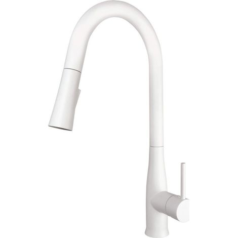 Mitigeur de cuisine en laiton avec bec extractible et 2 jets, blanc - Lukvo