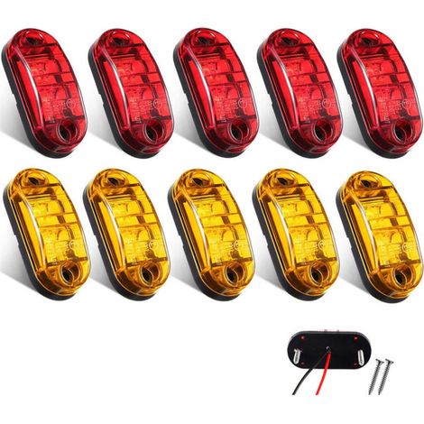 10 Pcs 2.5 Inch LED Trailer Lights 2 Diode Waterproof LED Trailer Side Marker Oval Signal Running Lights for Truck Boat Rv(Amber, Red) (1/4)