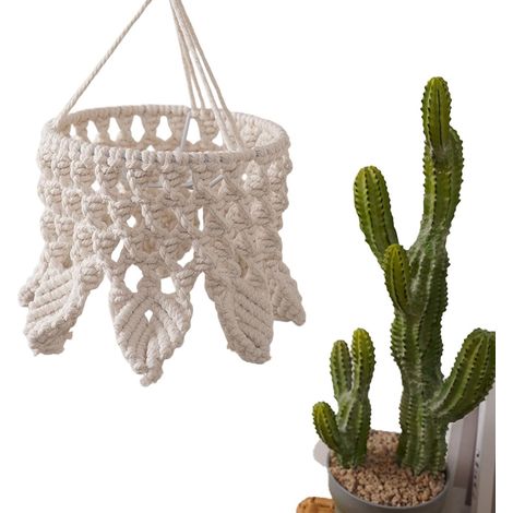Abat-jour en macramé tressé à la main avec pompons, luminaire décoratif au style bohème un bel élément de décoration intérieure idéal pour les salons, les chambres, les chambres d'enfants, les cafés (1/5)