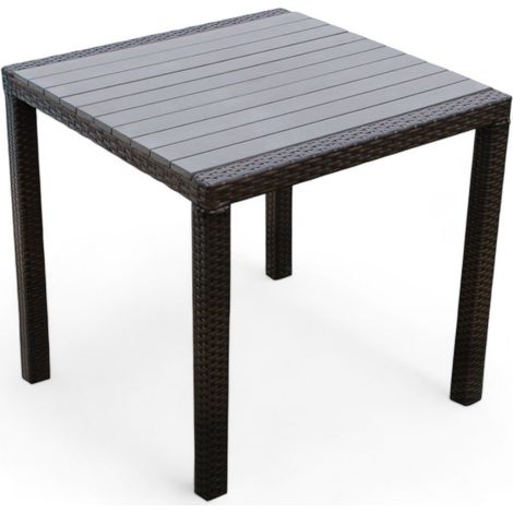 Tavolo quadrato 80x80 cm da esterno giardino con struttura in alluminio rivestito in wicker con piano effetto doghe Maiorca