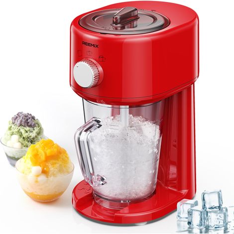 Broyeur à glace électrique, Broyeur à Glace, 3 Modes de Fonctionnement pour Glace Grossière et Fine, Lames en Acier Inoxydable, Verrou de Sécurité, Rouge (1/5)