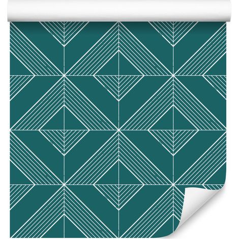Carta da parati con rombi geometrici, sfondo turchese, centro turchese, 50x1000 cm (1/5)