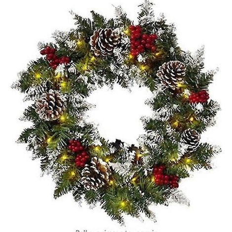 Couronne de Noël lumineuse pour porte d'entrée, extérieur, 60cm, guirlande LED décorative, vert sapin, résistante aux intempéries, idéale décoration festive. (1/4)
