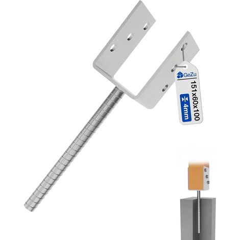 Support de poteau U galvanisés à chaud 151 x 300 mm – Platines robustes pour pieds de poteaux bois clôture – GeZu Impex (1/5)