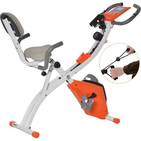 Vélo d'appartement pliant pliable résistance magnétique ajustable LCD siège avec dossier capteur pouls 120 kg 105 x 48 x 118 cm Orange
