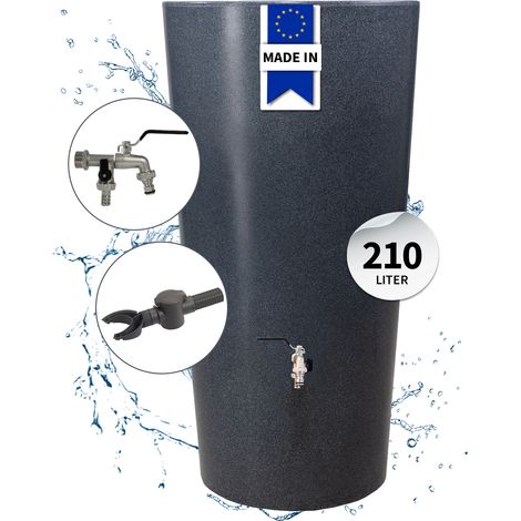 GARANTIA STONE 2in1 Regentonne Komplett-Set 210 Liter lava inkl. Chrom-Doppelauslaufhahn und Fallrohranschluss (1/5)