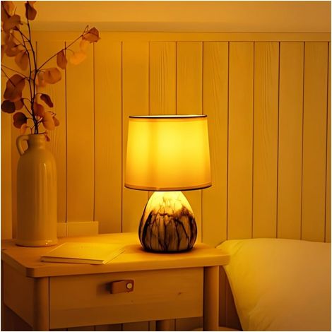 Lampe de table base céramique effet marbre, douille E14, style nordique moderne, éclairage chic pour maison