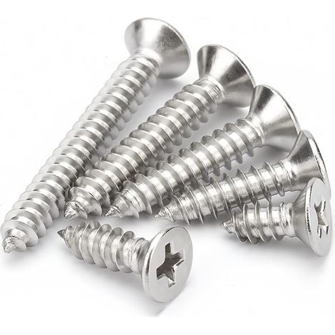 M6 Vis Autotaraudeuses en Acier Inoxydable a Tête Cruciformes/Plate/Fraisée Vis Autotaraudeuses Vis a Bois, M6×25mm,10 pcs (1/5)
