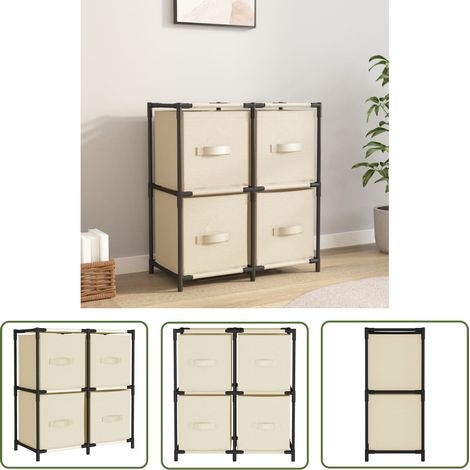 The Living Store Kommode mit 4 Körben aus Stoff Creme 63×30×71 cm Stahl - Kommode - Aufbewahrungschrank - Textilregale - Wohnzimmermöbel - Schlafzimmermöbel (1/5)