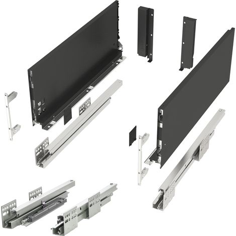 Schubladensystem JUNKER SLIM anthrazit H: 167 mm Push to Open bis 35 kg belastbar mit 13 mm schlanken Schubladenzargen - Nennlänge 300 mm