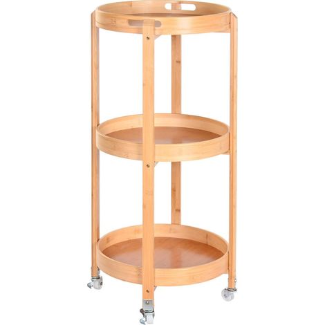 Désserte bambou à roulettes pour cuisine pratique - Bambou clair naturel (1/4)