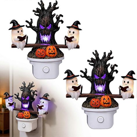 Veilleuse LED fantôme à bascule animée lampe 3D à brancher motif arbre citrouille effrayants décoration Halloween intérieure noir 1-2 pièces (1/5)