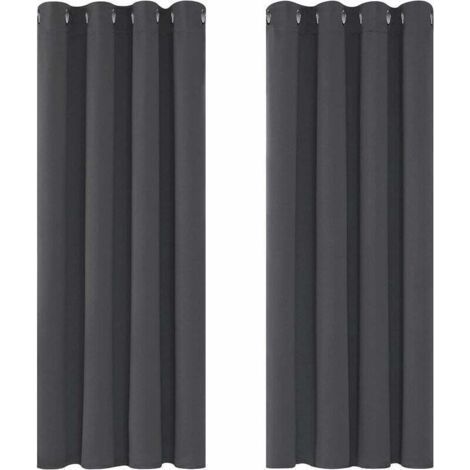 Anti-Cold Thermal Insulated Blackout Curtains - 117x138 CM (Width x Height) - Modern Eyelet Design - For Living Room and Bedroom - Dark Gray - 2 Pieces (1/4)