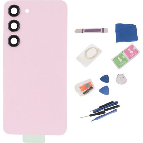 Ersatz-Glasrückseite für Samsung Galaxy S23, perfekte Passform zum Selbsteinbau, mit vorinstallierter Kameralinse, rosa Farbe (1/5)