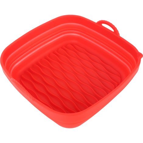 Paniers à friture carrés en silicone réutilisables Wave Grain pour la cuisson à la maison, le camping et les barbecues (rouge). (1/5)