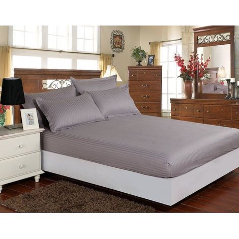 Couvre-lit damassé + 2 taies d'oreiller pour matelas 120x200cm, gris, DHUS5 (1/2)