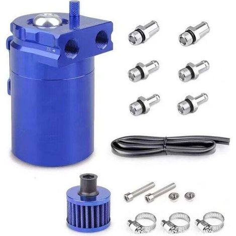 Oil Catch Can Auto, 300ml Aluminium Voiture Réservoir, Universel Séparateur Bidon Huile Voiture Air Filtre avec Filtre à Air, Tuyau et Accessoires (1/4)