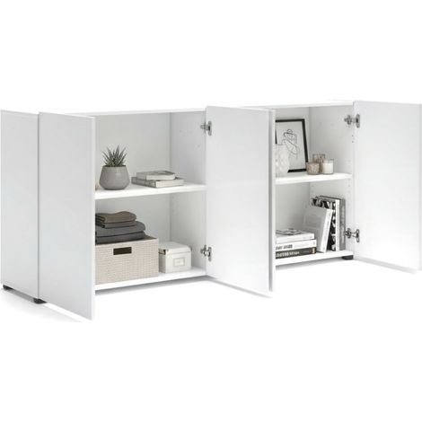 Dmora – Buffet Amacord 180x38x79 cm – 2 étagères – 4 compartiments – Panneau mélaminé résistant aux chocs – Blanc brillant Made in Italy - 38x180x79h