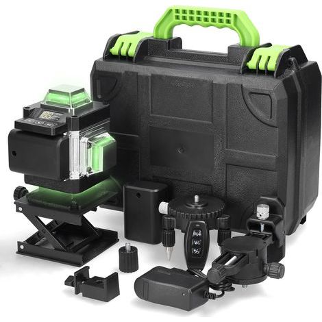 Outdoor Green Laser Level Kit, Multifunctional 3D Construction Level with 16 Lines, 3° Self-Leveling, Outdoor Pulse Mode, 2 Batteries, Self-Leveling, Swivel Mount, Remote Control (1/5)