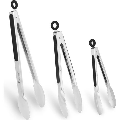 Lot de 3 Pinces Cuisine, Acier Inoxydable, Poignée Silicone, Verrouillage Intelligent, Cuisson Barbecue Salade (1/5)