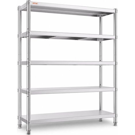 Étagère de Rangement en Acier Inoxydable 122x47x183 cm, Rayonnage Charge Lourde 5 Niveaux, Meuble de Rangement pour Cuisine Bureau Garage Cellier, Capacité 150 kg par Niveau, Hauteur Réglable (1/5)