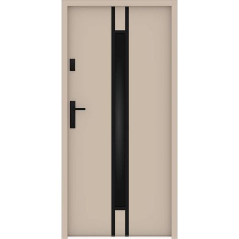 Porta d'ingresso apertura a destra in acciaio pieno e inox H207 x L100 cm vetro fumé beige spessore 55 mm - ARICANE (1/5)