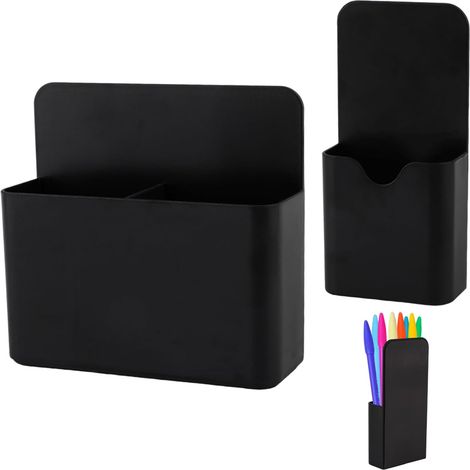 Set di 2 portapennarelli magnetici per lavagna bianca, ampio scomparto, magnete potente, ideale per frigoriferi, lavagne bianche e armadietti, colore nero. (1/5)