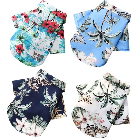 T-Shirt Chien - Style Hawaïen Fleuri - Tissu Mousse Respirant Été - Lot De 4 Pièces (1/5)