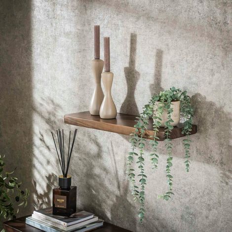 Etagère murale bois d’acacia brun bords arrondis 60 cm NAKO (1/5)