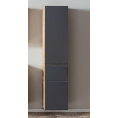 Badezimmer Hochschrank 40cm VASTO-03-GREY in Wotan Eiche Nb. mit grau matt, B/H/T ca. 40/180/35 cm (1/5)