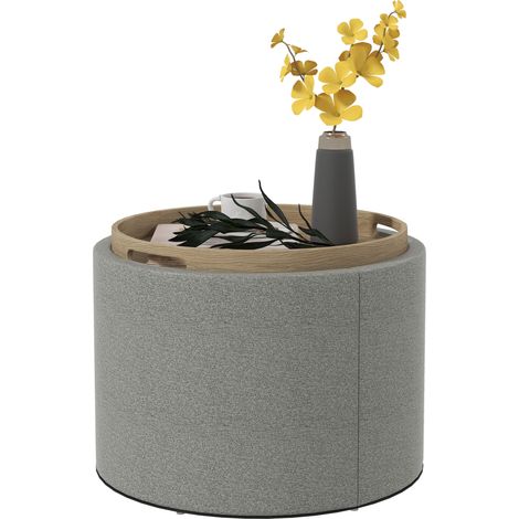 Leinenhocker mit Aufbewahrungsmöglichkeit, wendbarer Deckel, 42 cm hoch, grau und naturfarben