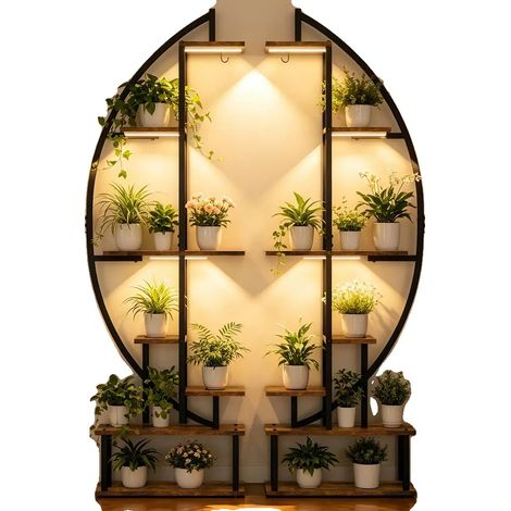 Support de Plantes, Design à 9 Niveaux, Style Industriel Vintage, Étagère avec lumière (1/2)