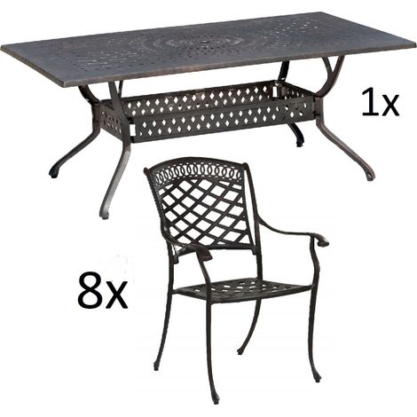 Inko 9-teilige Sitzgruppe Alu-Guss bronze Tisch 215x107x74 cm cm mit 8 Sesseln Tisch 215x107 cm mit 8x Sessel Urban (1/2)