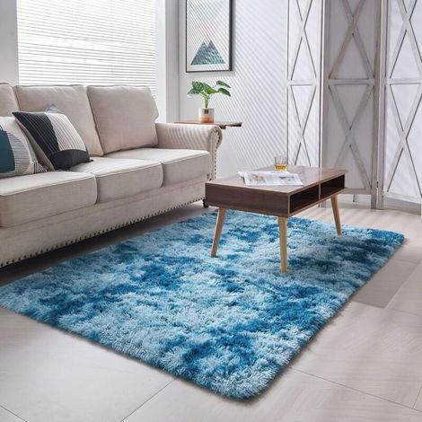 Waschbarer Wohnzimmerteppich mit langem, weichem Flor, 200 x 300 cm, modern und rutschfest, ideal für Wohnzimmer, Schlafzimmer oder Flur (marineblau, 160 x 230 cm). (1/4)