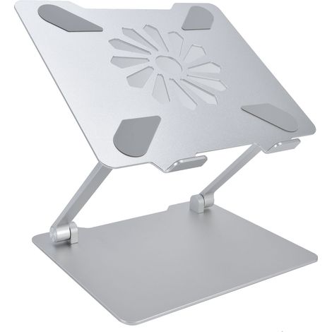 Support pour ordinateur portable en alliage d'aluminium, hauteur réglable, ergonomique, portable, avec support de refroidissement intégré, couleur argent. (1/5)