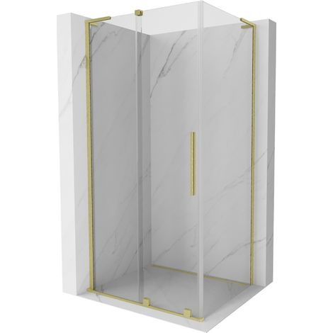 Mexen Velar L Duschkabine, schiebbar, 90 x 75 cm, transparent, gebürstetes Gold - 871-090-075-03-55
