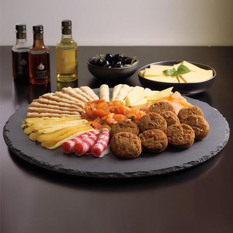 Plateau Tournant Ardoise - 1 Pièce - Style Rustique Moderne - Rotation 360° - Apéritif et Fromage - Ø 33 cm Noir (1/5)