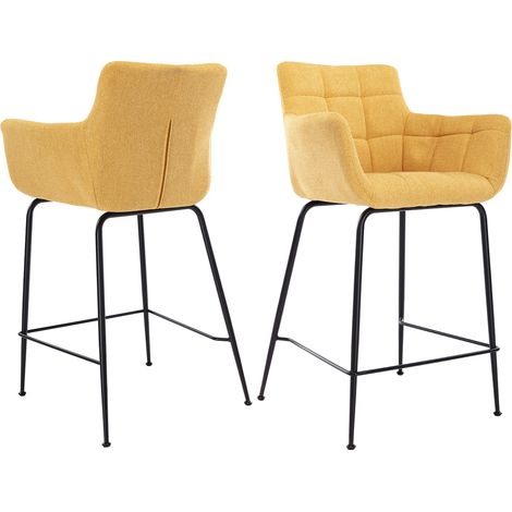 Set of 2 Bar Stools Breakfast Bar Chairs in Towel Fabric for Kitchen Counter, Yellow - WAHSON (1/5)
