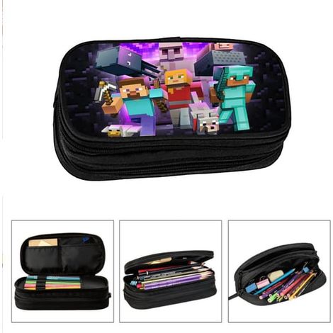 Trousse Minecraft, trousse pour étudiants et enfants, grande capacité, sac à fournitures scolaires, vente en gros, double couche élastique, portable.