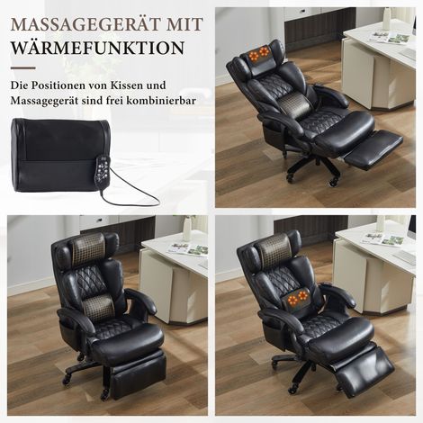 Chaise de bureau ergonomique exécutive avec massage et chauffage,cuir PU repose-pieds rotation 360°,dossier réglable jusqu’à 150 kg noir.