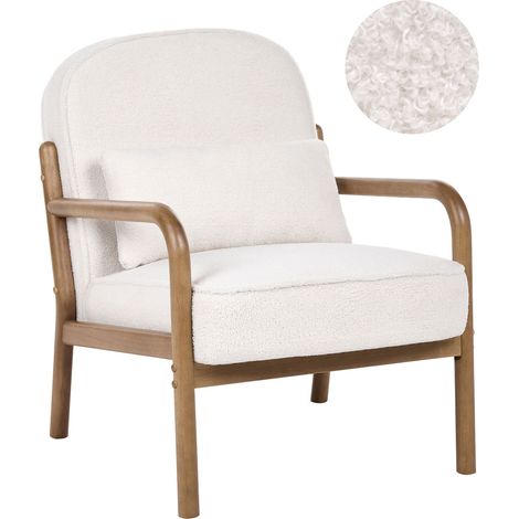 Fauteuil Moderne Milieu du Siècle en Bouclé Structure en Bois Blanc Cassé Selde (1/5)