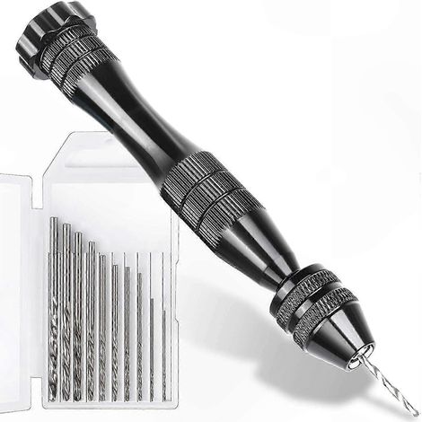 Perceuse manuelle à mandrin avec 10 forets en acier (08-3 mm) idéale pour les projets de résine d'argile polymère et de travail du bois. (1/5)