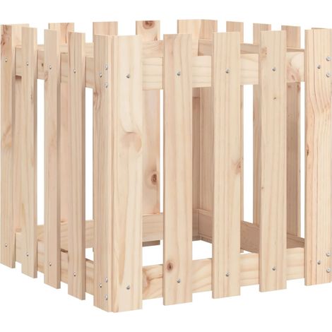 Macetero bancal elevado plantas flores terraza jardín con diseño de valla 50 x 50 x 50 cm pino macizo marrón 020038099