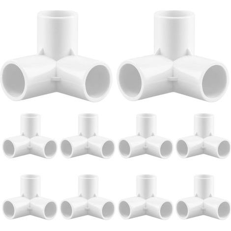 Raccord Tuyau PVC - 3 Voies - Coude 90° - Diamètre Intérieur 32 mm - Compatible Tube 20 mm - Blanc - Lot de 10 (1/5)