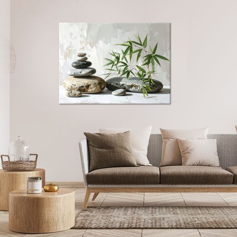 Wandbild Zen-Spa-Steine Bambus auf grauem Hintergrund 100x70 (1/4)