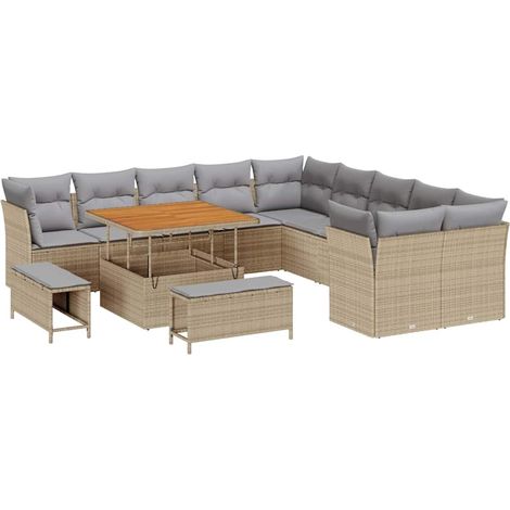 Maison Exclusive - Conjunto de sofás de jardín 13 uds. Beige ratá (1/5)
