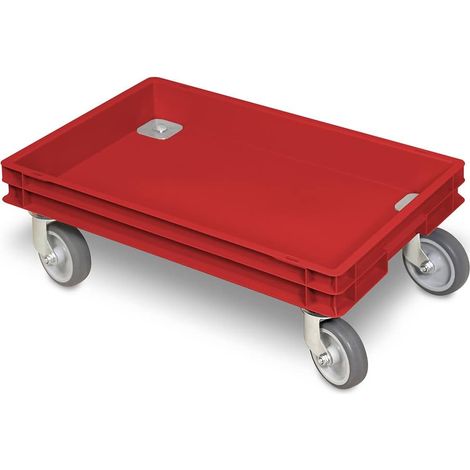 BRB Rollkasten für 600x400mm Eurobehälter, graue Gummiräder, TRG 100 kg, rot (1/3)