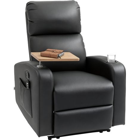 Massagesessel Relaxsessel Liegesessel, 1 Klapptisch, 1 Fußstütze 77 cm x 93 cm x 105 cm, Schwarz (1/5)